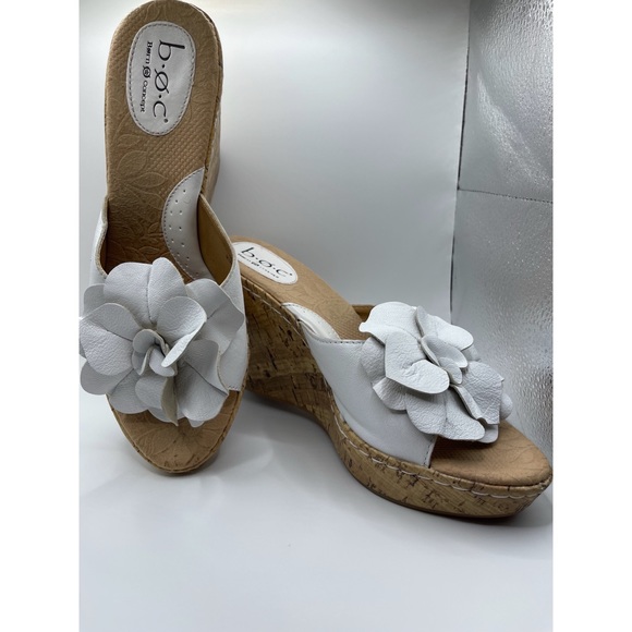 B.O.C. Born Concept Shoes Boc Born Concept Womens White Peep Toe Floral Cork Wedge Sandals